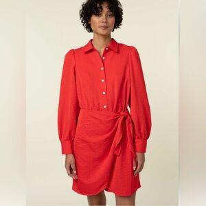 FRNCH Paris Rouge Red Odelie Faux Wrap Shirt Dress Polished‎ Stylish Holiday